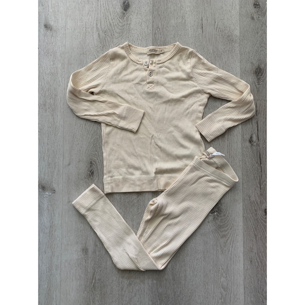 MarMar Copenhagen Kids Cream Ribbed Henley Top and Leggings Set 4Y Organic Cotto